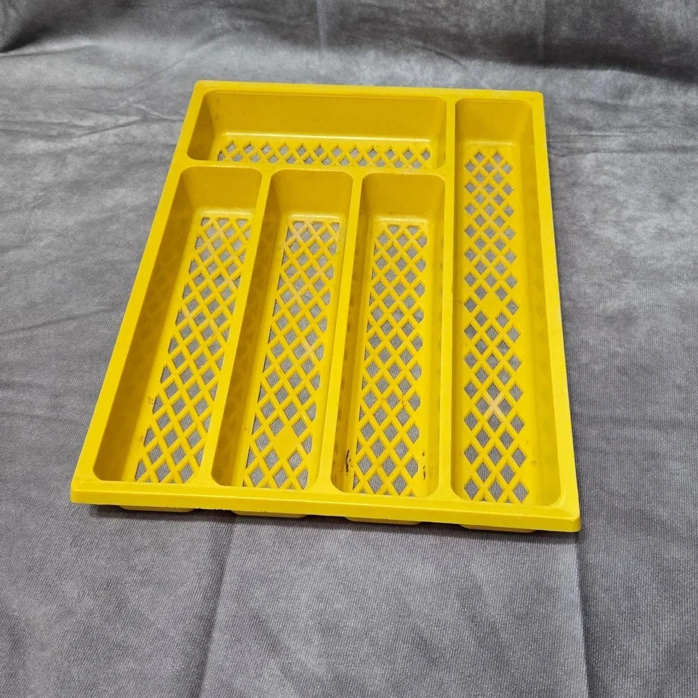 Vintage‎ Yellow Plastic 5 Section Divided Silverware Drawer Tray Retro Kitchen